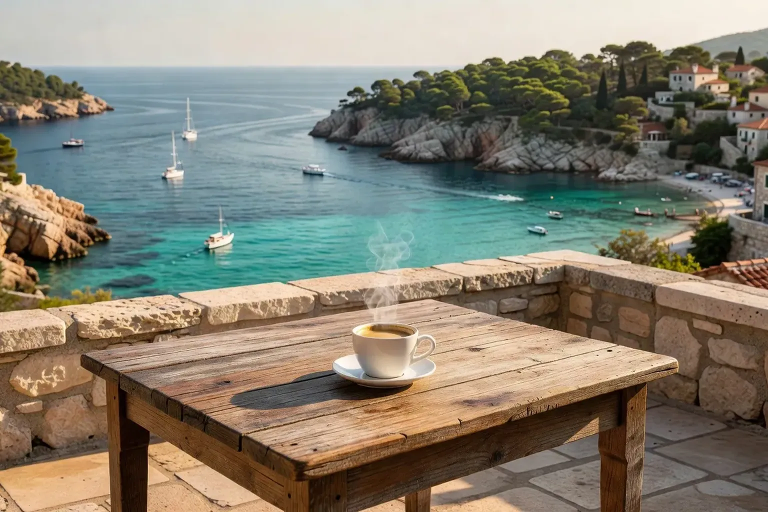 Maison de pierre dalmate en location avec terrasse vue mer à Murter, Croatie