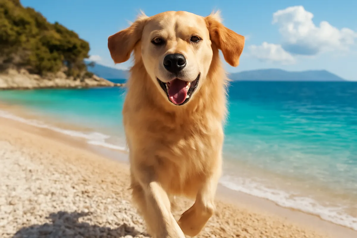 Chien heureux sur une plage de Croatie