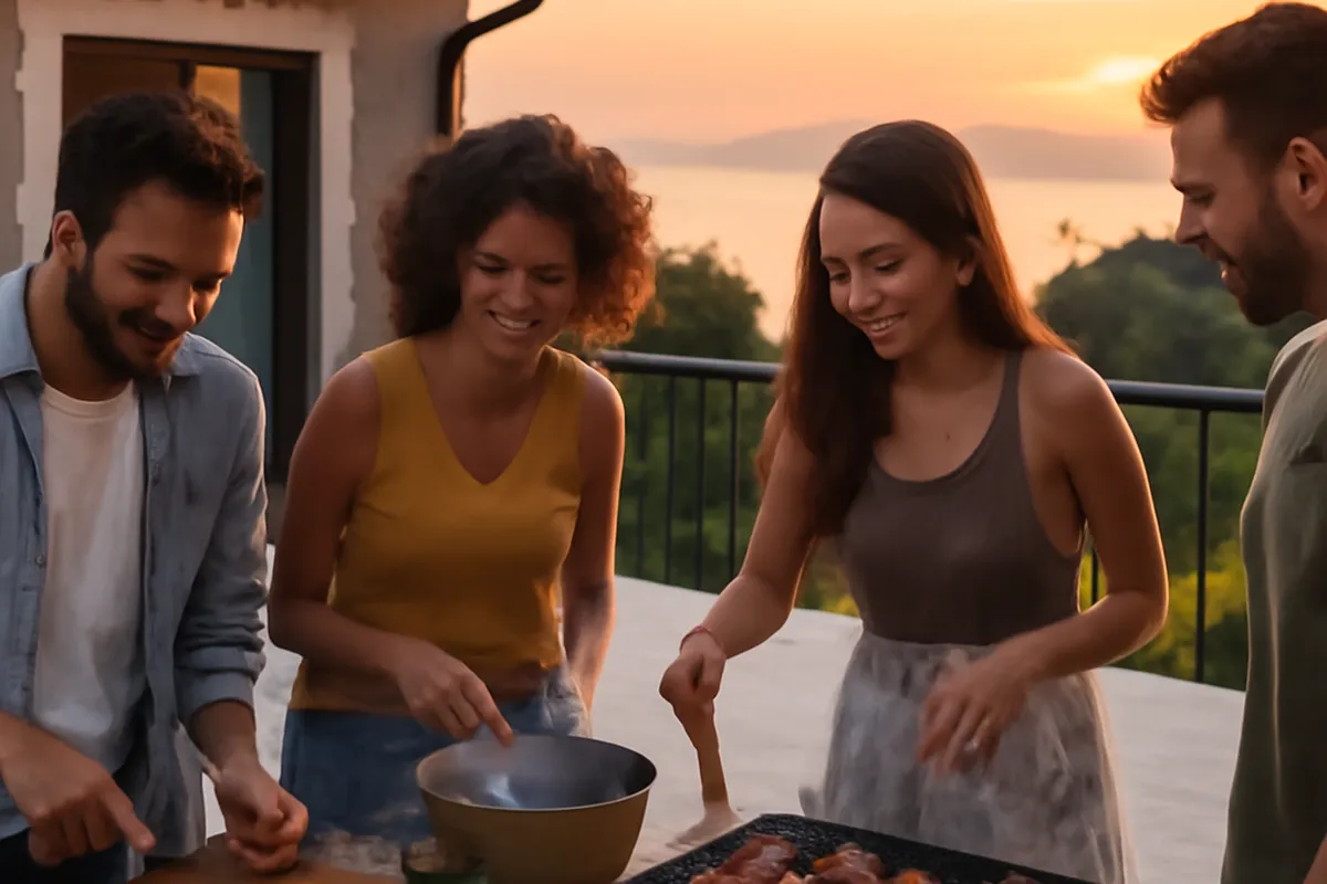 Barbecue entre amis sur terrasse croate