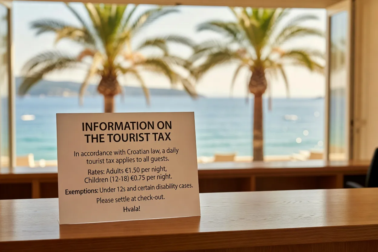 Panneau d'information sur la taxe de séjour dans une station balnéaire croate